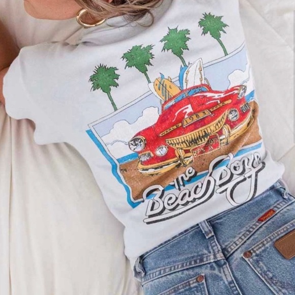 Shop Fig Tops - New Beach Boys Band Tour White Graphic T-Shirt Tee